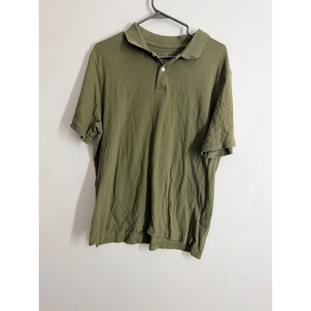 George Mens Short Sleeve Polo Shirt Olive Green Cotton Blend Size L 42-44 Pique